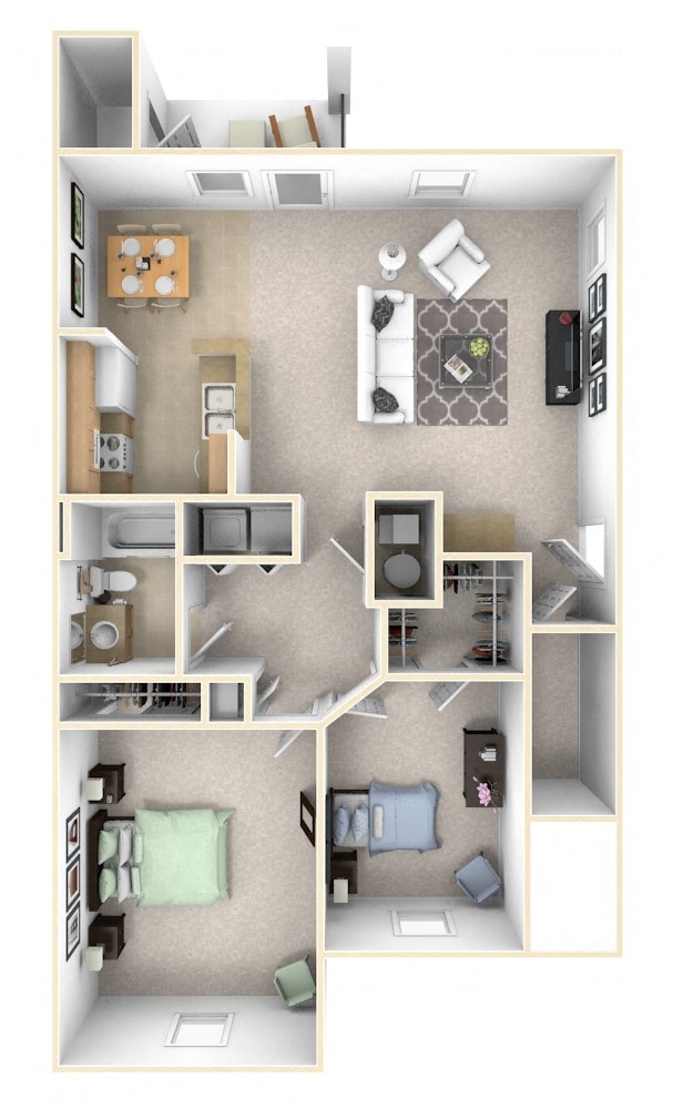 Floor plan for 2 beds, 1 bath, 1136 sqft